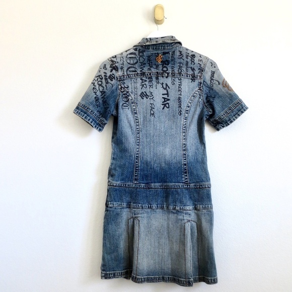 Vintage Y2K Rocawear Denim Jean Mini Dress Button Front Blue SZ M - Picture 3 of 6